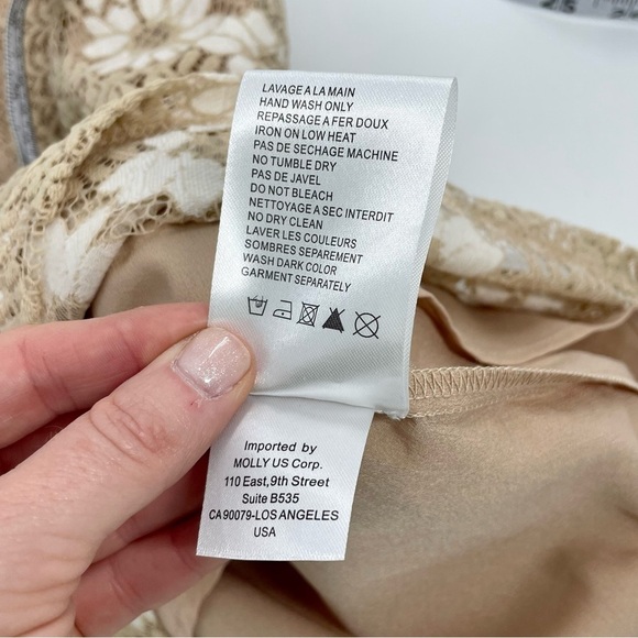 Molly Bracken Tan Cream Crochet Flower Modest Classic Preppy Sheath Dress Med - Picture 8 of 14